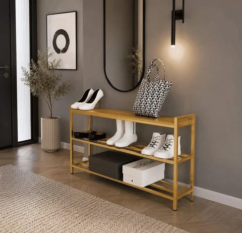 AYK7375 Modern Ahşap ve Metal Ayakkabılık