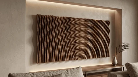 PRM674 Modern Parametrik Dalgalı Ahşap Panel