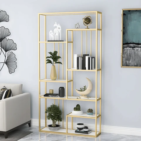 KC-0232 Metal Ayaklı MDF Raflı Geometrik Tasarım Kitaplık