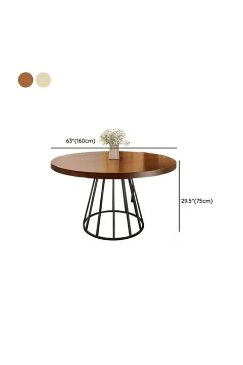 YMK4608 Modern Yuvarlak Yemek Masası Ahşap Metal Ayaklı