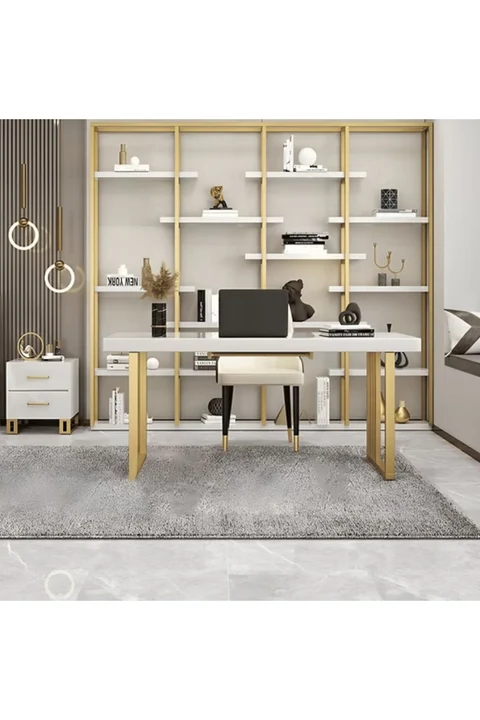 ÇLM4507 Modern Dikdörtgen Çalışma Masası Ahşap Metal Kızak Ayaklı