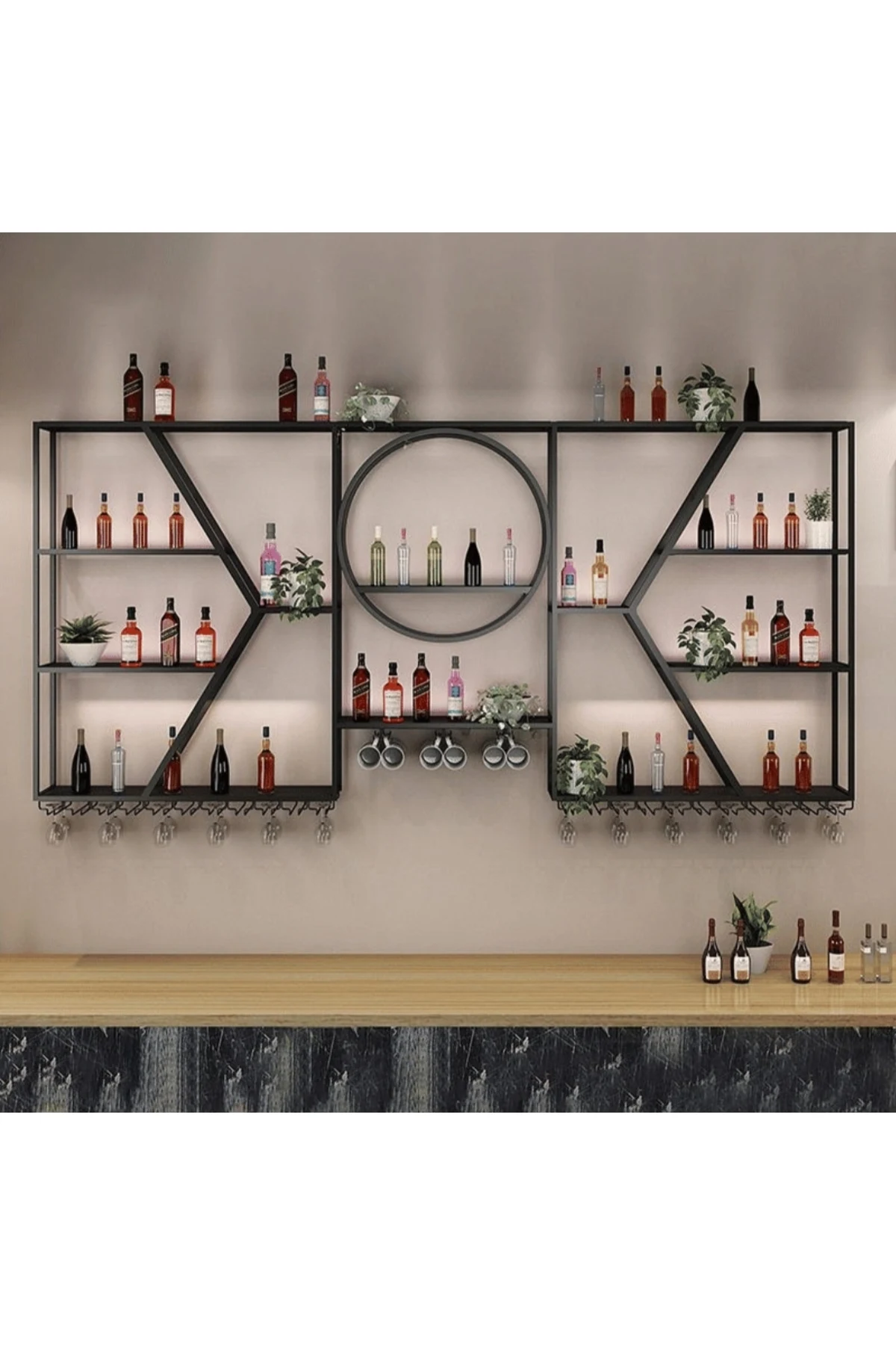 KC-0259 Rustik Metal Dikdörtgen Şarap Rafı Cafe,Otel Şaraplık