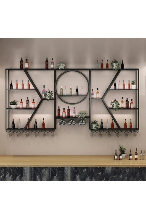 KC-0259 Rustik Metal Dikdörtgen Şarap Rafı Cafe,Otel Şaraplık