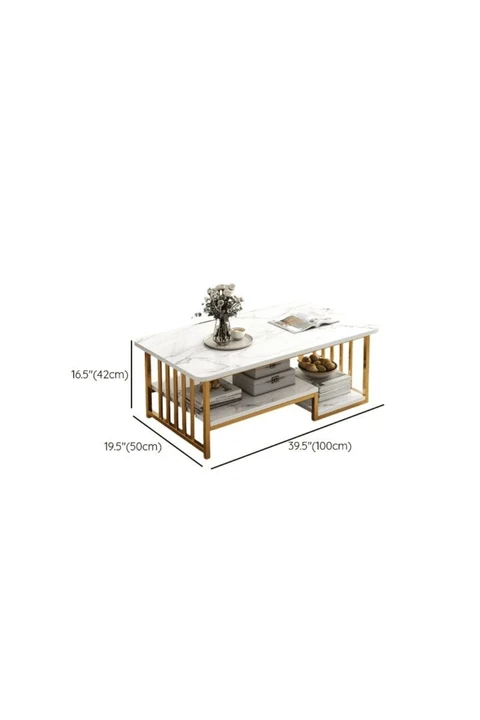 KC-0177 Geometrik MDF Tabla Orta Sehpa, Depolama Alanlı, Beyaz, 100x50x42cm