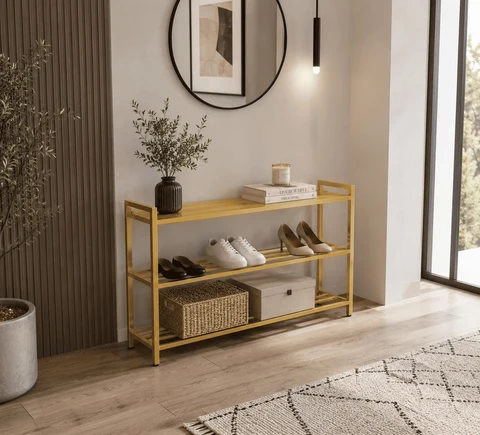 AYK7375 Modern Ahşap ve Metal Ayakkabılık
