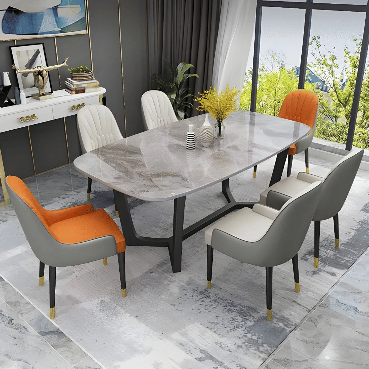 YMK8973 Modern Dikdörtgen Yemek Masası MDF Üstlü Metal Ayaklı