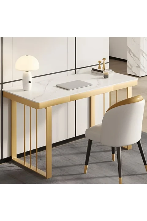 ÇLM354 Modern Dikdörtgen Çalışma Masası MDF Üstlü Metal Kızak Ayaklı Çekmeceli