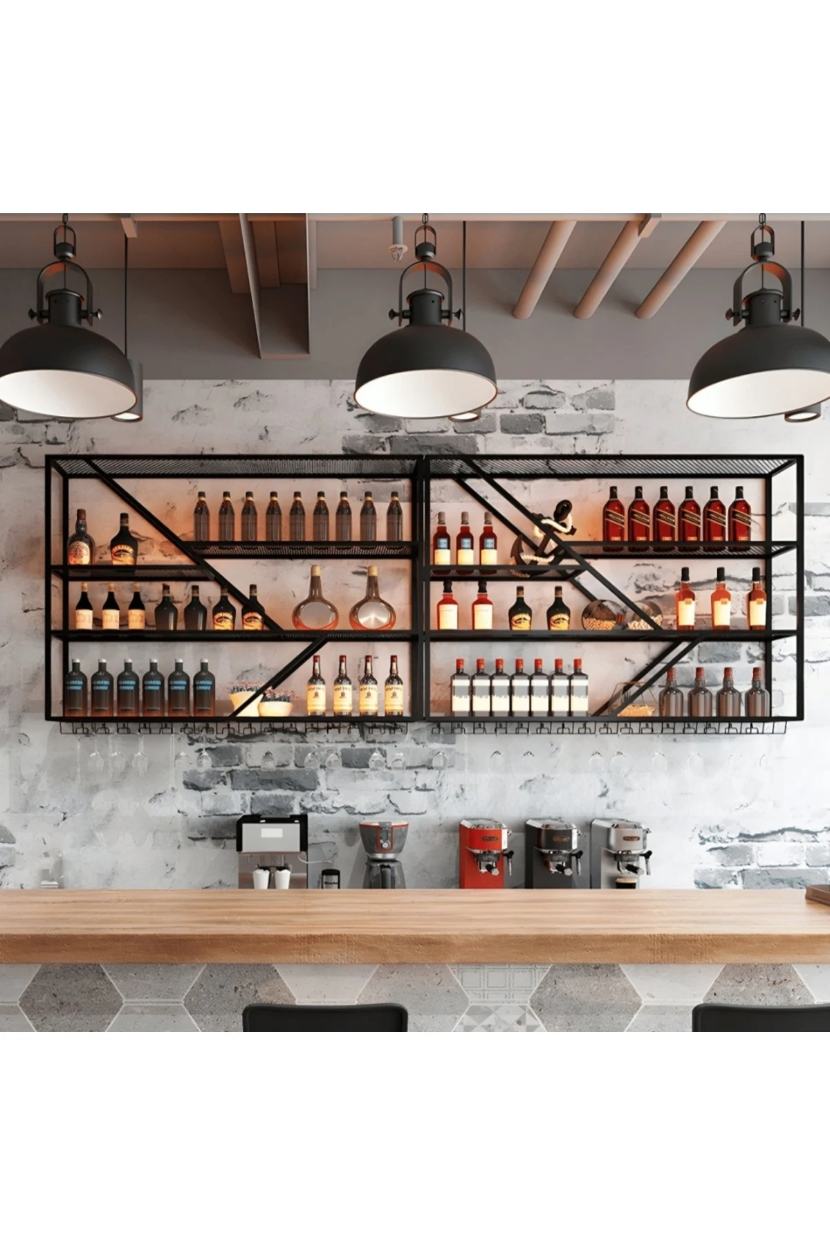KC-0251 Modern Metal Duvar Tipi Şarap Rafı Cafe Bar Şaraplık