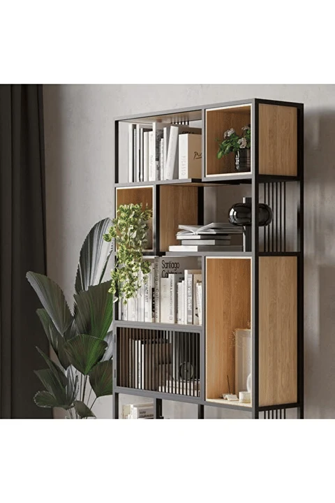 KTP0648 Siyah Metal Kitaplık 100x200 cm
