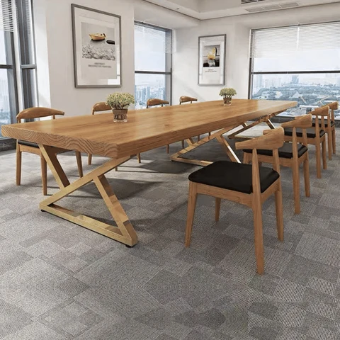YMK8552 Modern Dikdörtgen Masif Ahşap Yemek Masası, Metal Ayaklı
