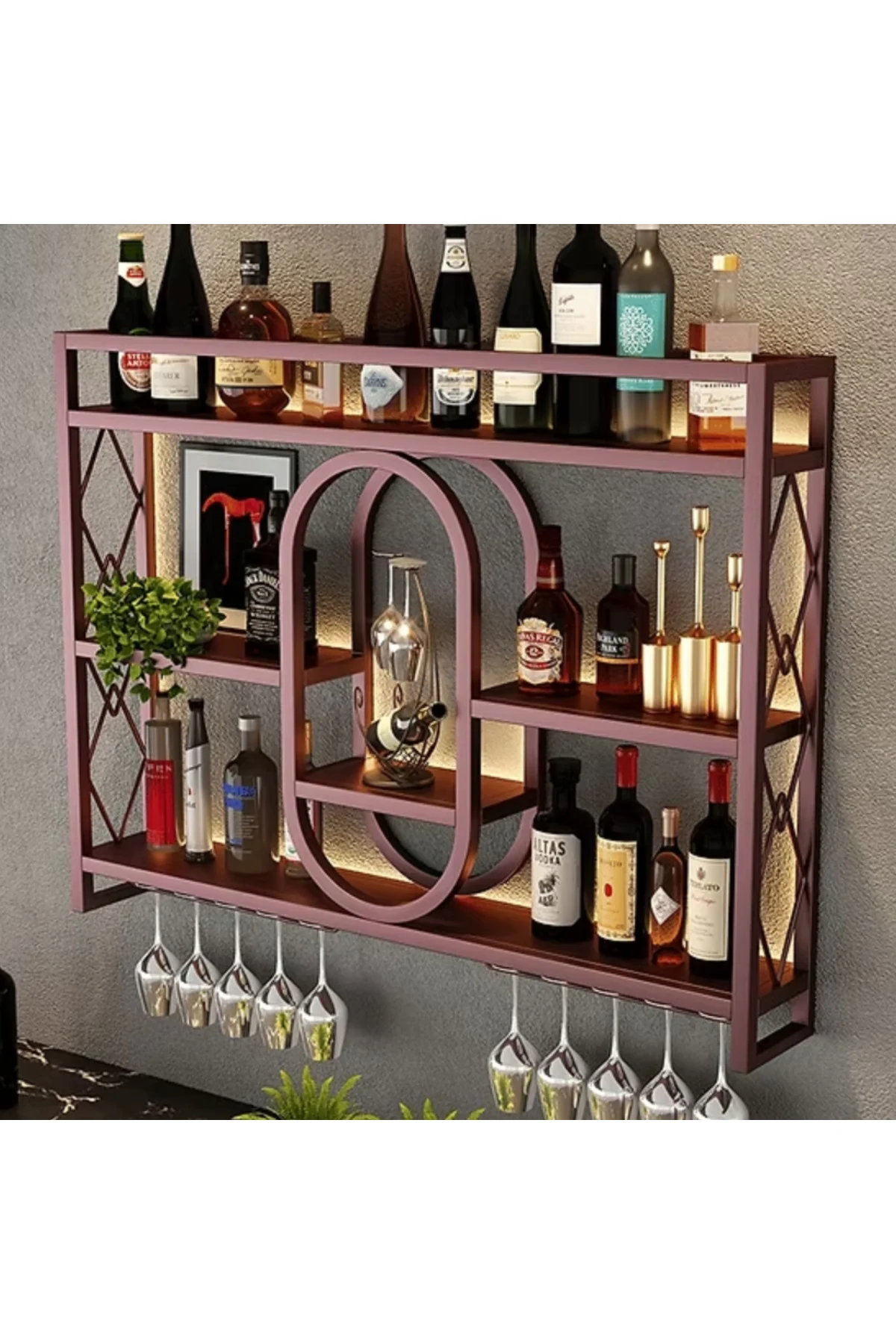 ŞRP1862 Modern Duvara Monte Metal Şaraplık Standı