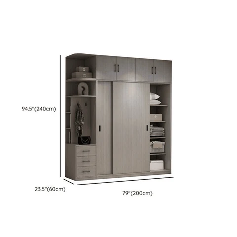 DLP-02 Modern Dikdörtgen Gardırop Ahşap Raflı Askılıklı Gri