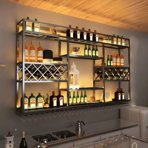 KC-0252 Endüstriyel Metal Duvara Monte Şarap Rafı Cafe Bar Otel Şaraplık
