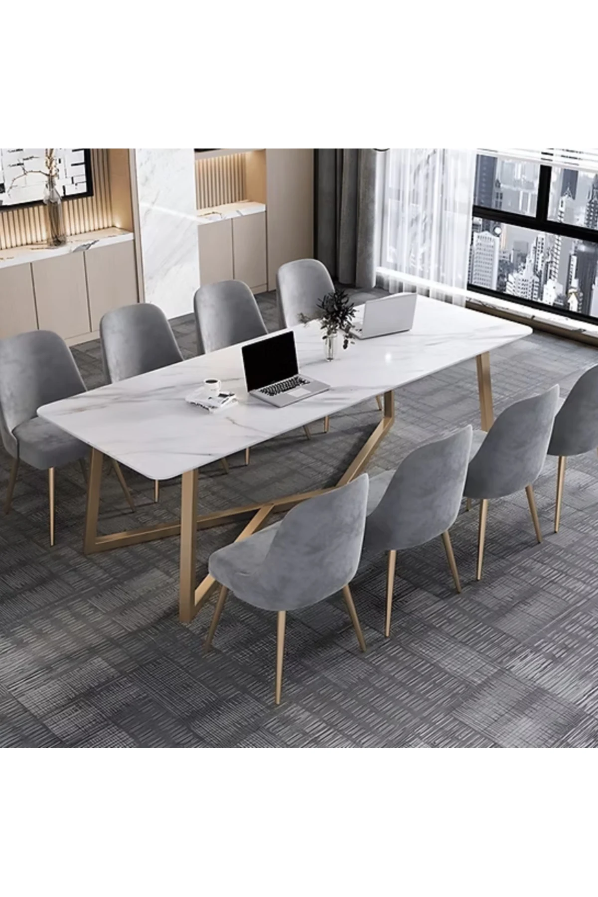 YMK349 Modern Dikdörtgen Çalışma Masası MDF Üstlü Metal Ayaklı Beyaz