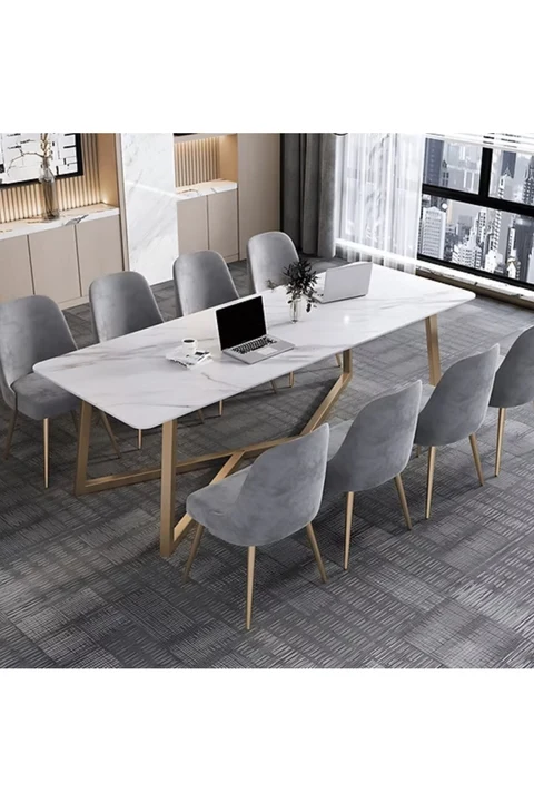 YMK349 Modern Dikdörtgen Çalışma Masası MDF Üstlü Metal Ayaklı Beyaz