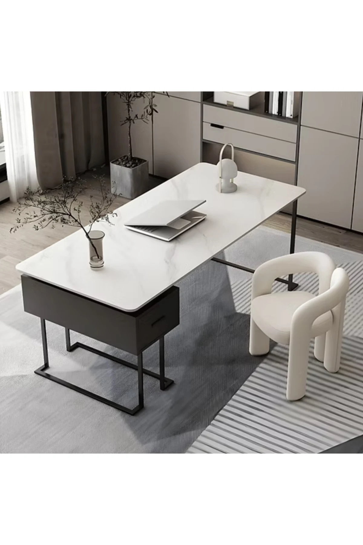 ÇLM0468 Modern Dikdörtgen Çalışma Masası MDF Üstlü Metal Ayaklı Çekmeceli 140cm