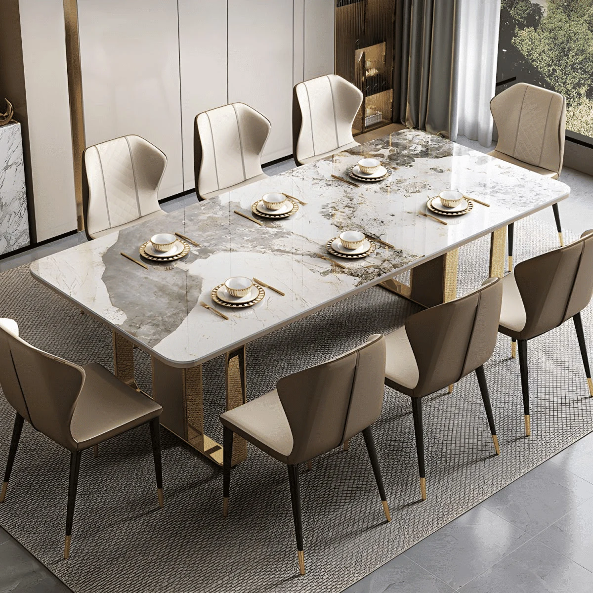 YMK460 Modern Dikdörtgen Yemek Masası MDF Üstlü Metal Ayaklı
