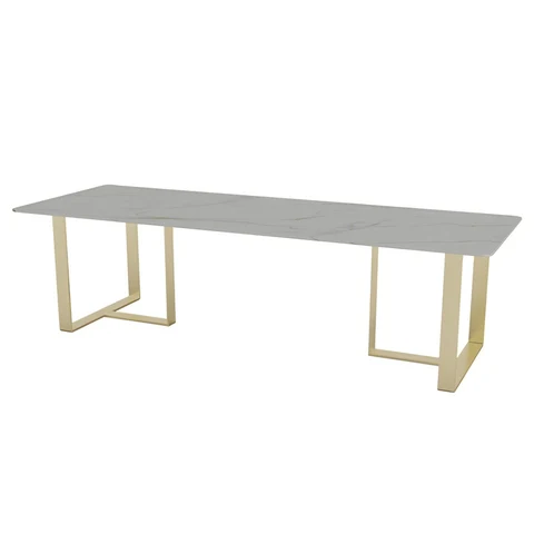 YMK3468 Modern Dikdörtgen Yemek Masası, MDF Tabla, Altın Ayak