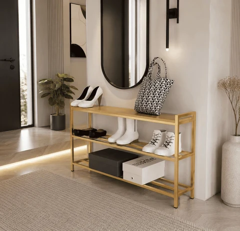 AYK7375 Modern Ahşap ve Metal Ayakkabılık