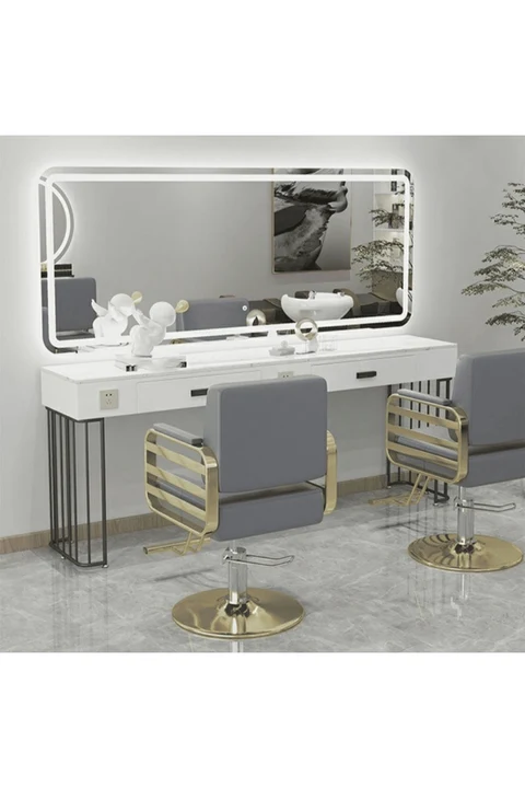 KC-0109 Modern Metal Kuaför Çalışma İstasyonu, MDF Tezgahlı, Çekmeceli
