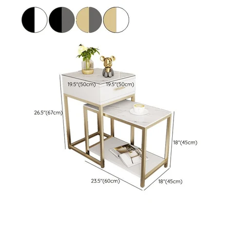 ZGN84017 Modern Çekmeceli MDF Üst Tablalı Metal Ayaklı Yan Sehpa