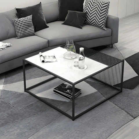 SHP03079 Modern Kare MDF Tablalı Metal Çerçeveli Orta Sehpa