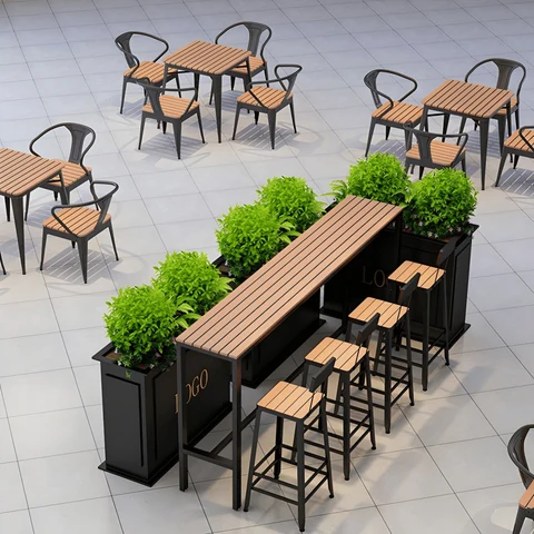 BRM6354 Modern Dikdörtgen Bar Masası Ahşap Metal Ayaklı
