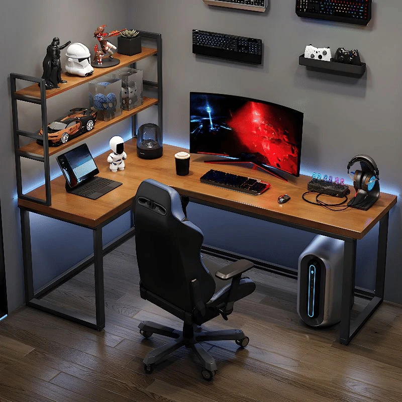 ÇLM4060 Modern L Şekilli Çalışma Masası Ahşap Metal Ayaklı