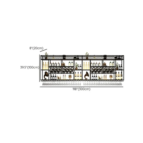 Endüstriyel Duvar Tipi Şaraplık, Raflı ve Aydınlatmalı 4 Parçalı Set