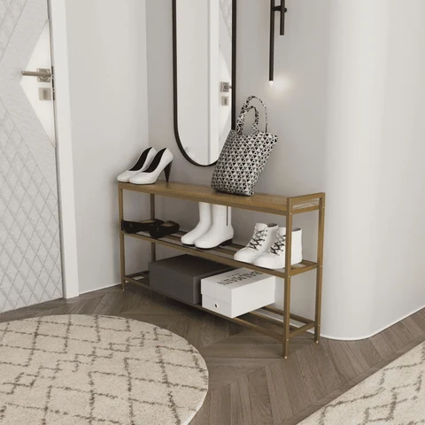 AYK7375 Modern Ahşap ve Metal Ayakkabılık