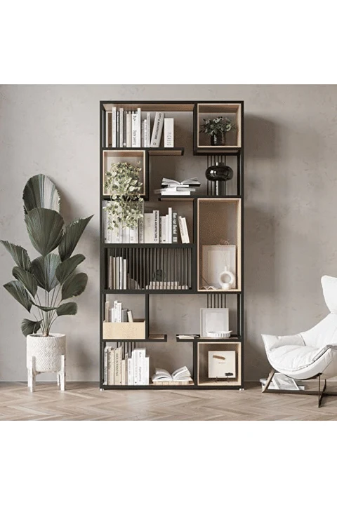 KTP0648 Siyah Metal Kitaplık 100x200 cm