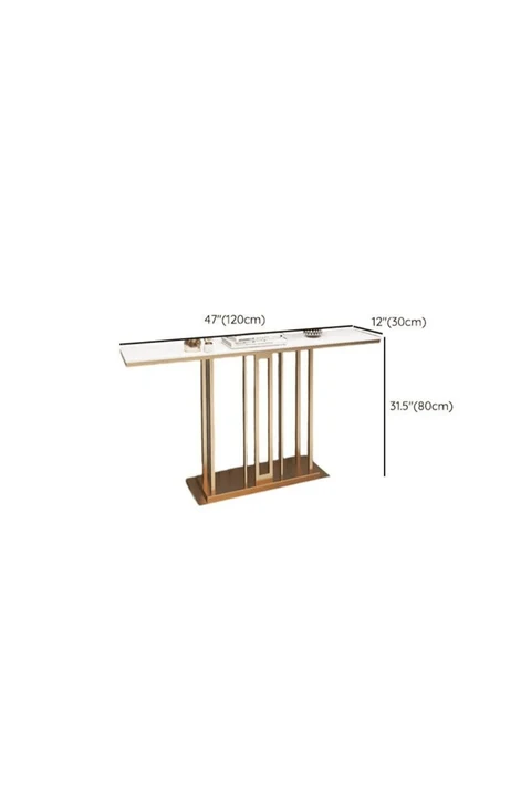 KC-0193 Modern Dikdörtgen Beyaz MDF Konsol Masa, Zarif Geometrik Tabanlı