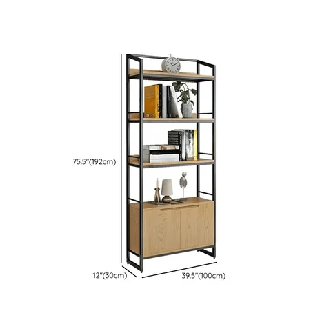 KC-0235 5 Raflı Ahşap Kapılı Metal Merdiven Tipi Kitaplık
