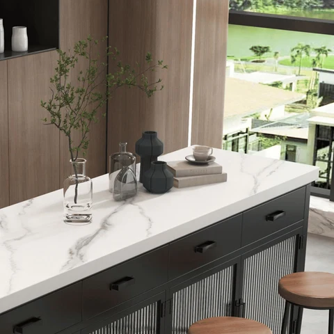 Modern Beyaz Taş Tezgahlı Tekerlekli Mutfak Adası SKU8340061