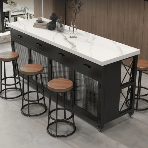 Modern Beyaz Taş Tezgahlı Tekerlekli Mutfak Adası SKU8340061