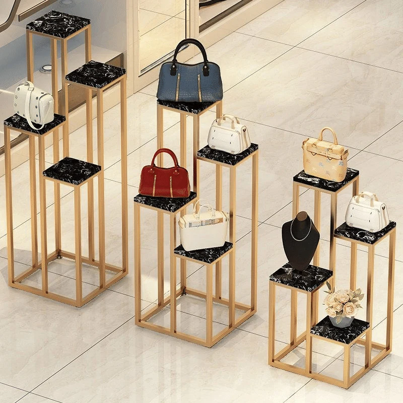 Glam Mermer Desenli Metal Ayaklı Teşhir Masası