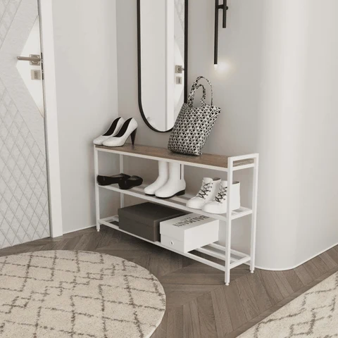 AYK7375 Modern Ahşap ve Metal Ayakkabılık