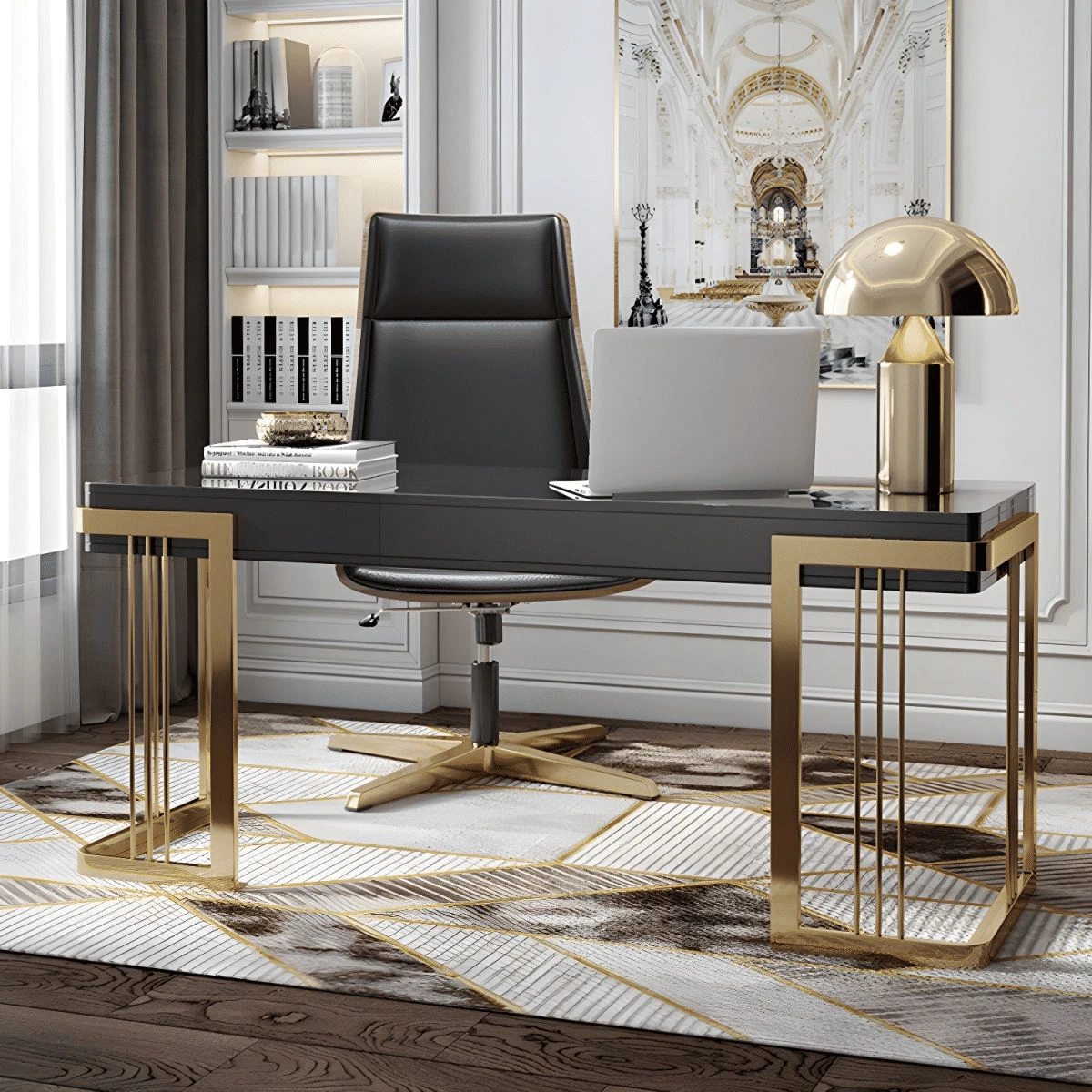 ÇLM510 Modern Dikdörtgen Çalışma Masası MDF Üstlü Metal Kızak Ayaklı Çekmeceli