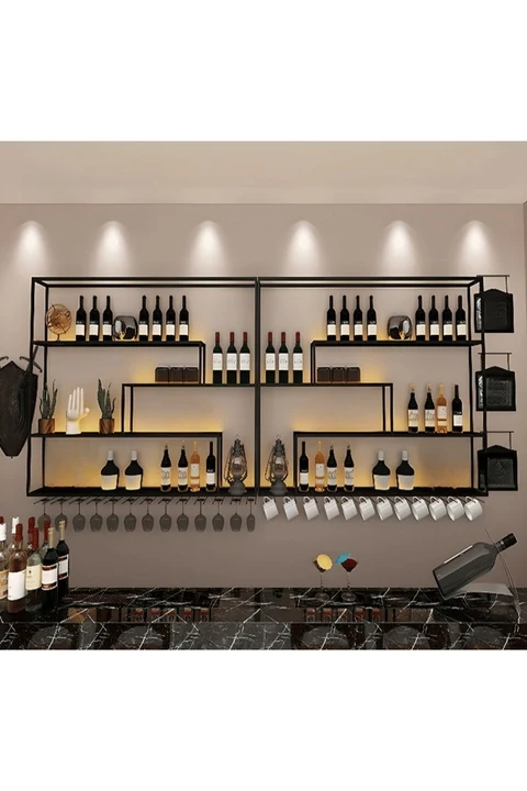 KC-0256 Şarap Şişesi Rafı, Kadeh Tutuculu Cafe, Bar Şaraplık