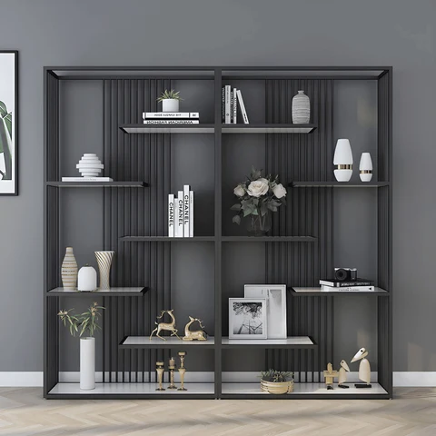 KC-0228 Endüstriyel Açık Arka Kitaplık, Metal Çerçeve, Altın, 200 cm