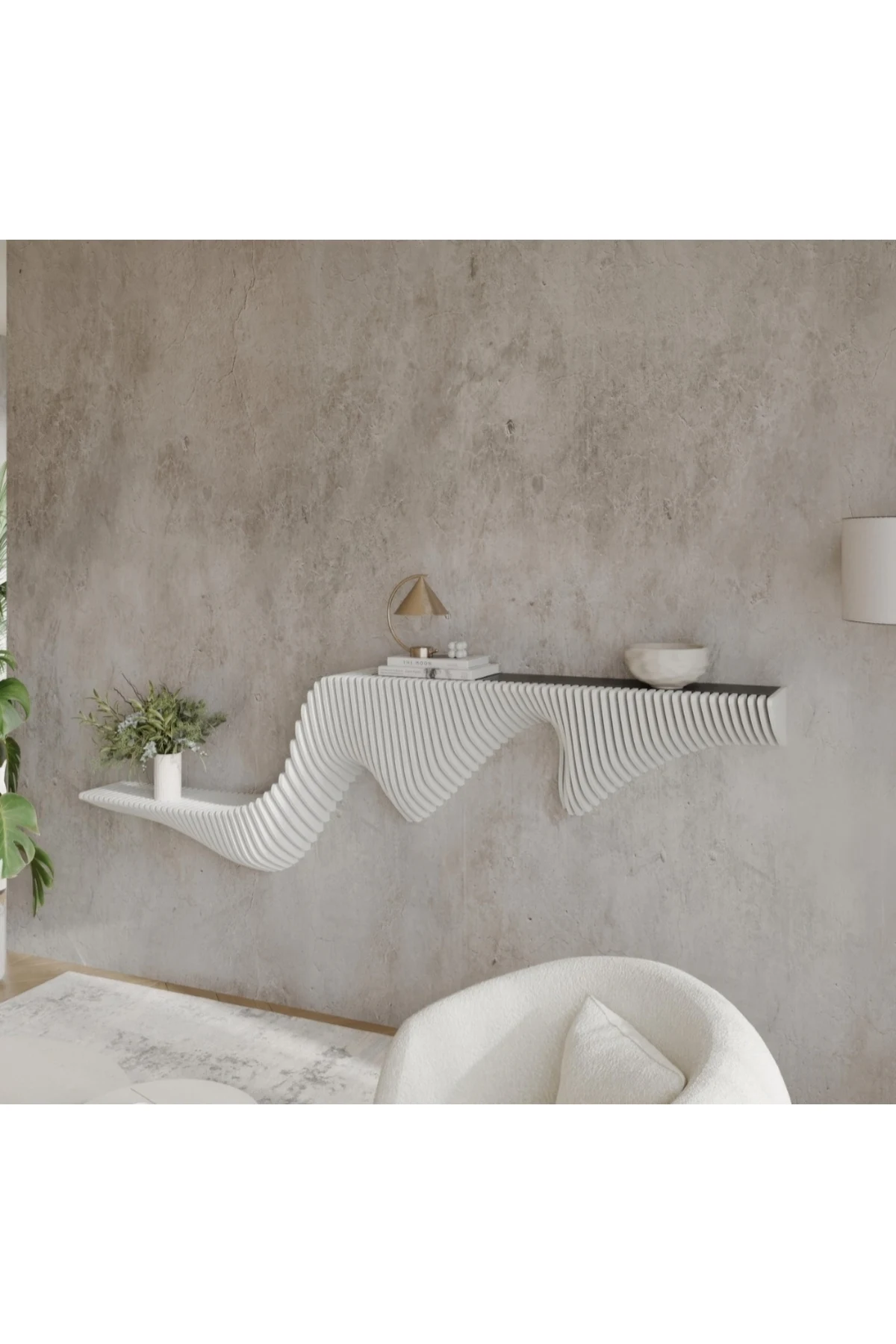 KC-075 Dalgalı Ahşap Duvar Rafı – 3D Modern Duvar Dekoru Tasarım - Parametrik