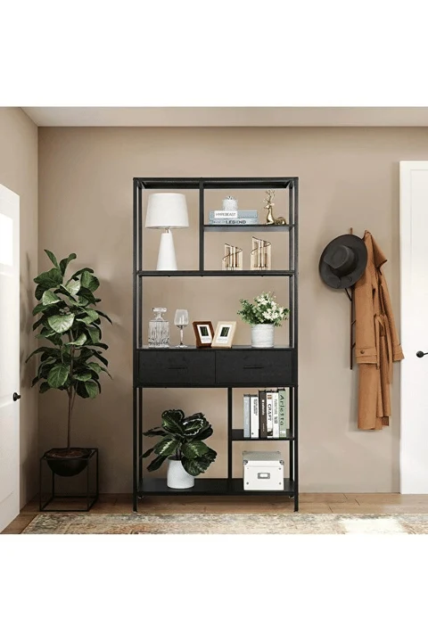 KPT4793 Siyah Metal Kitaplık 90x30x180 cm
