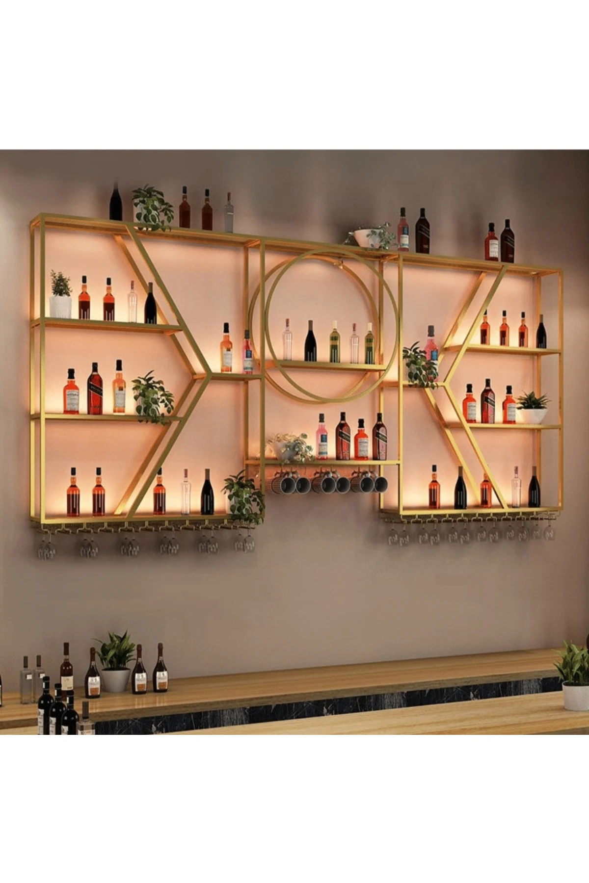 KC-0259 Rustik Metal Dikdörtgen Şarap Rafı Cafe,Otel Şaraplık