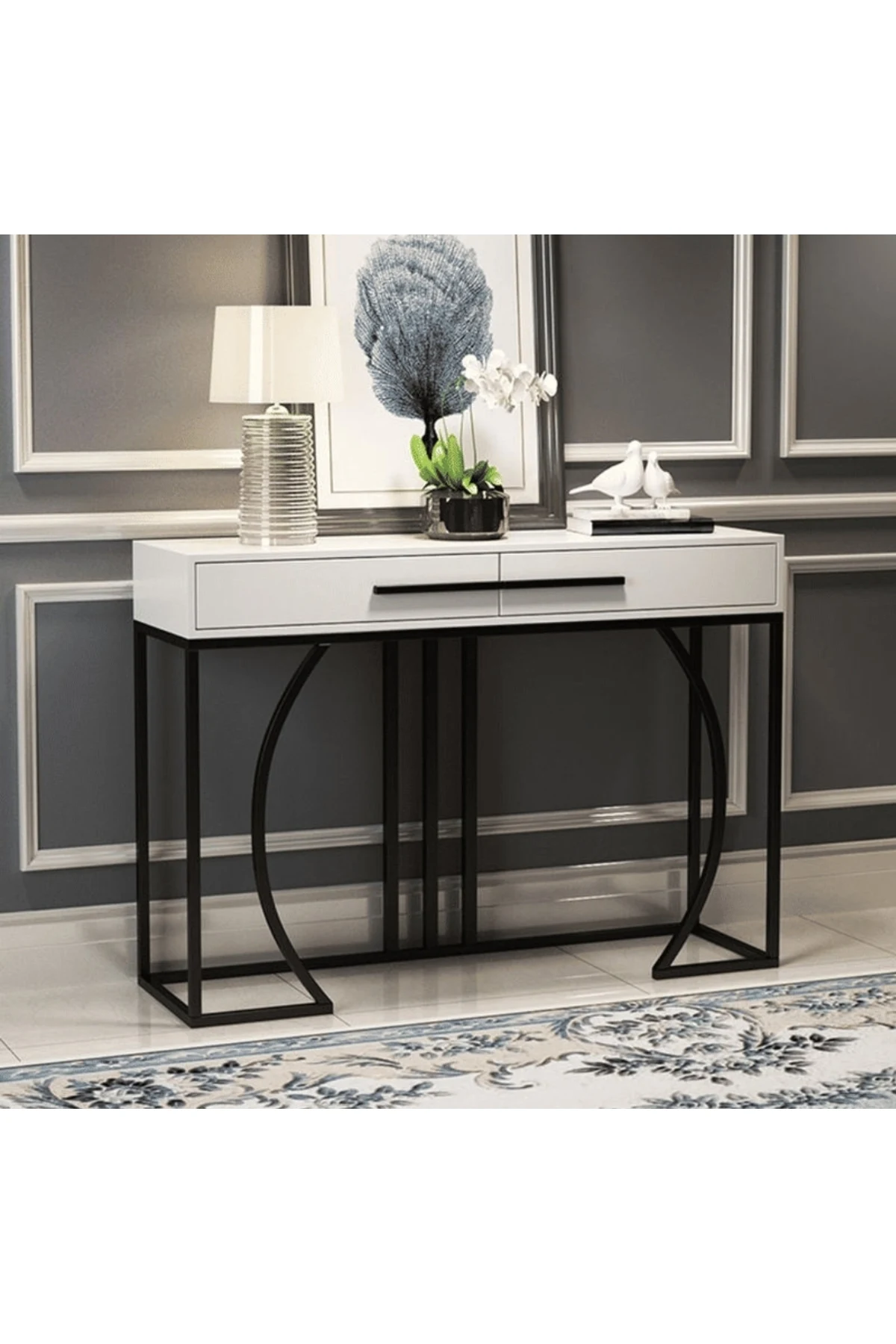 KC-0205 Modern Giriş Konsol Masası, 2 Çekmeceli Ahşap Tasarım