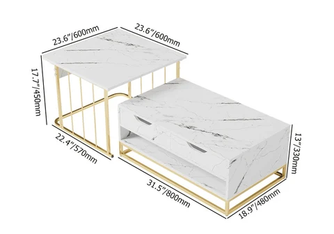 SHP7762 Modern Beyaz İkili Zigon Sehpa Metal Orta Sehpa