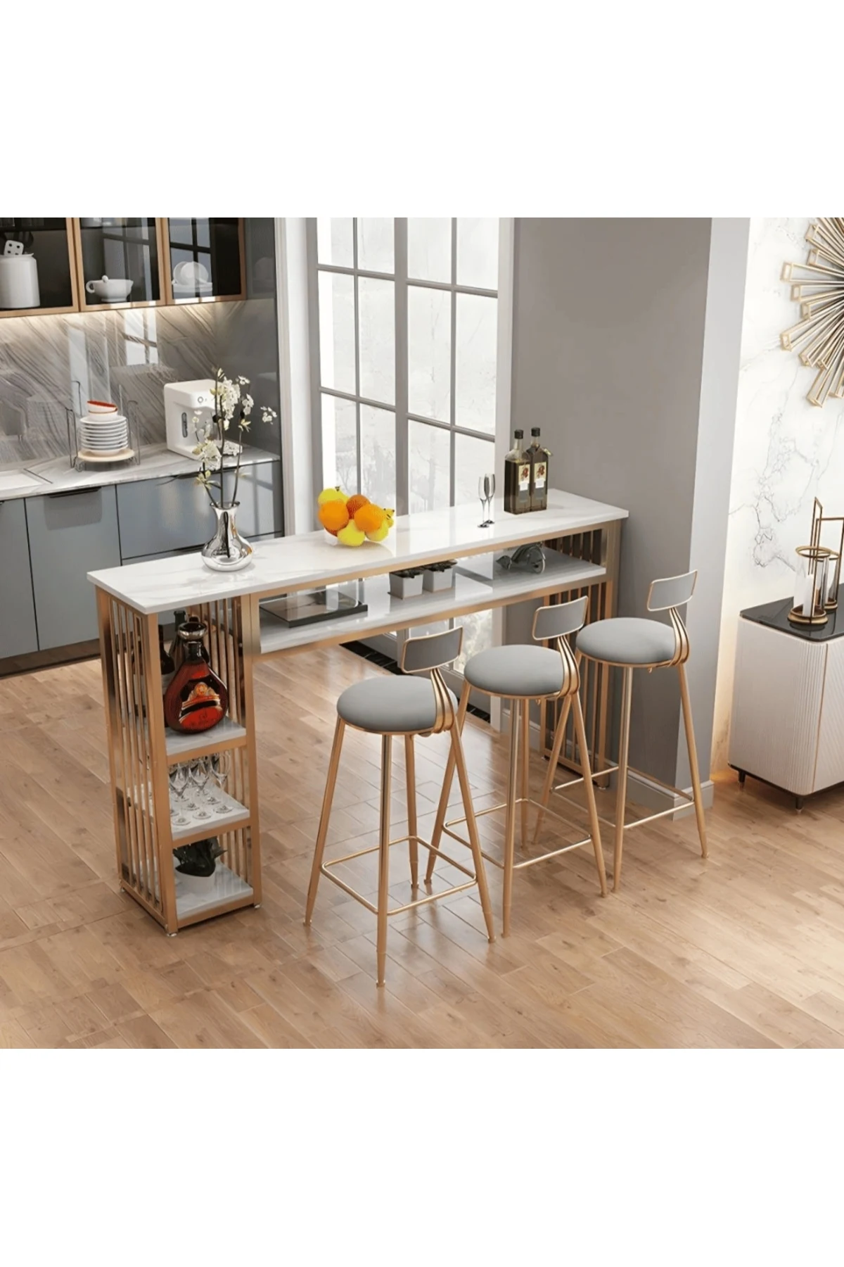 KC-0115 Çağdaş Çift Ayaklı Bistro Bar Masası Depolamalı Mutfak Tezgahı
