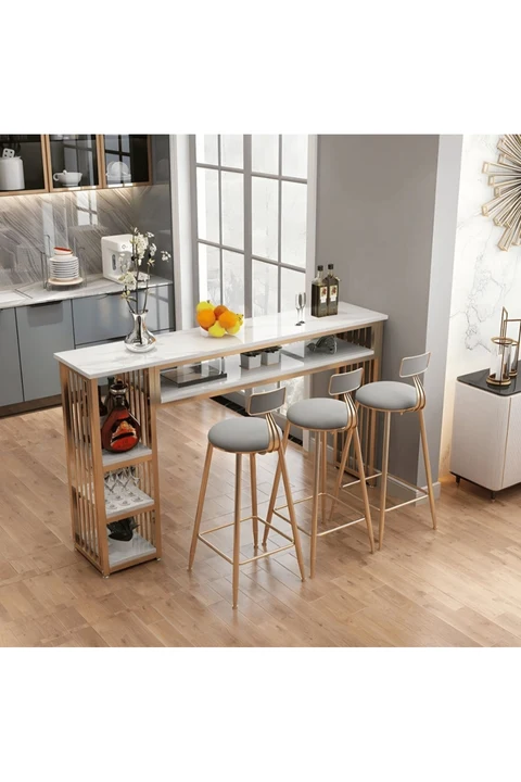 KC-0115 Çağdaş Çift Ayaklı Bistro Bar Masası Depolamalı Mutfak Tezgahı