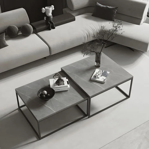 KC-0182 2'li Modern Zigon Sehpa Takımı, MDF Üst Tabla Metal Ayak