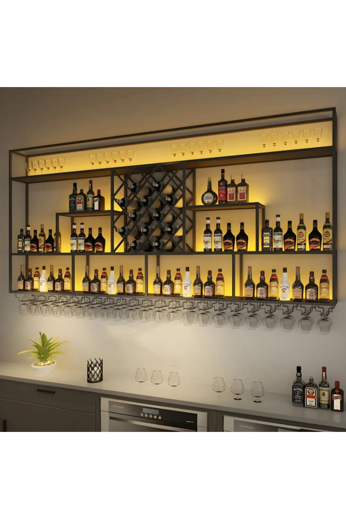 KC-0258 Modern Metal Duvara Monte Şarap Rafı Cafe, Bar Şaraplık