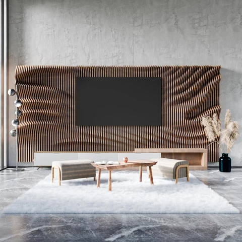 PRM822 Modern Parametrik Dalgalı Ahşap TV Ünitesi